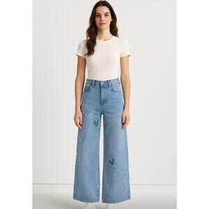 A & F Social Tourist SZ 27/5R Ultra High Rise Baggy Wide Leg Heart Patch Jeans